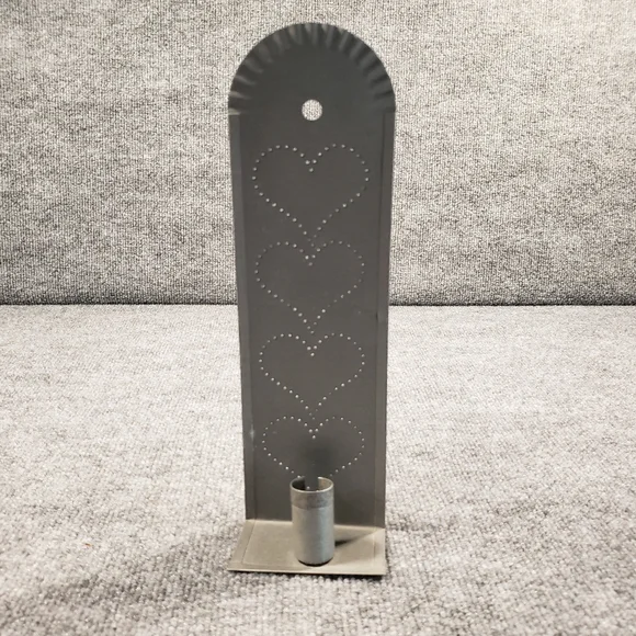 Punched Tin Stamped Metal Heart Candle Holder Wall Sconce Stand Alone Primitive - Picture 1 of 3